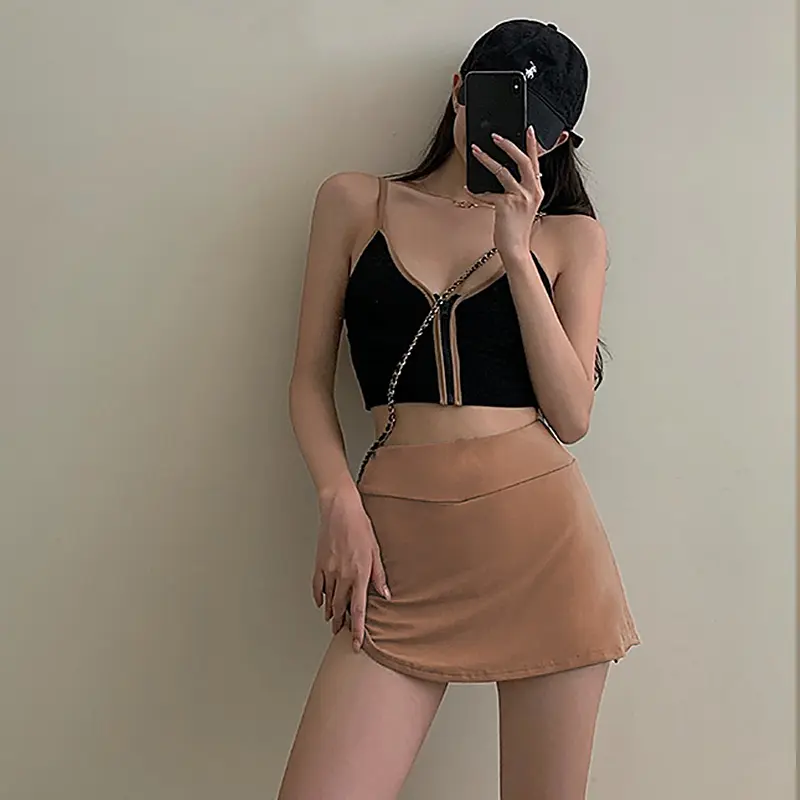 Women Fashion Tennis Mini Skirt, Solid Color High-Waist Wrap Skirt Miniskirt with Lining Shorts for Girls, White/Black/Khaki/Gray