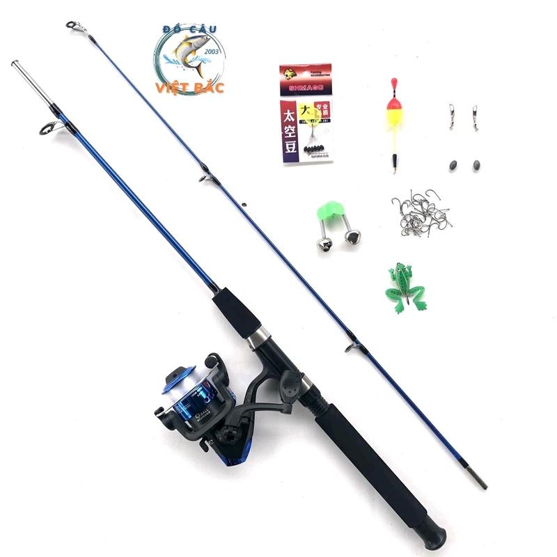 bộ cần câu 2 khúc đặc kèm máy nhựa yf200 và phụ kiện Bắt Cá Đi Câu