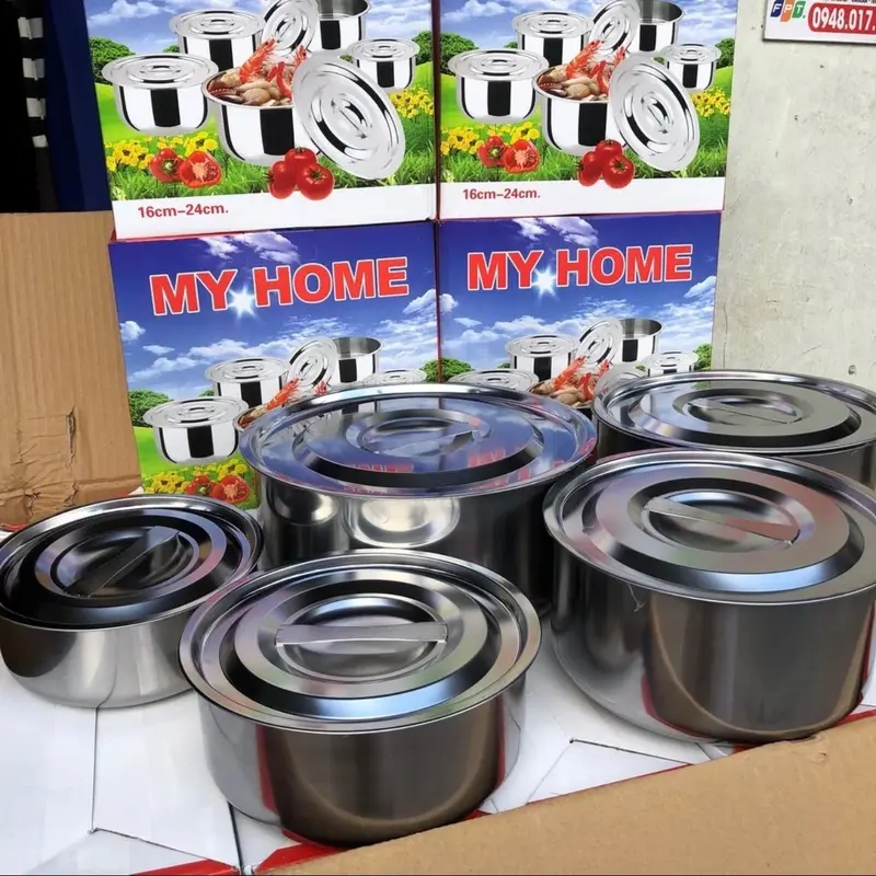 Bộ thố đựng thức ăn inox 5 cái có nắp đậy( ảnh thật shop chụp) 1