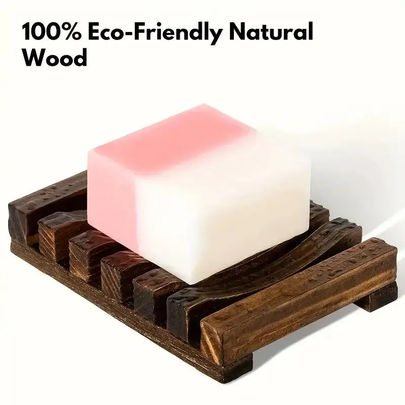 Wooden Soap Dish, 3 Counts Durable Hollow Out Creative Soap Bar Holder, Soap Bar Drain Rack, Bathroom Supplies for Home & Hotel 2