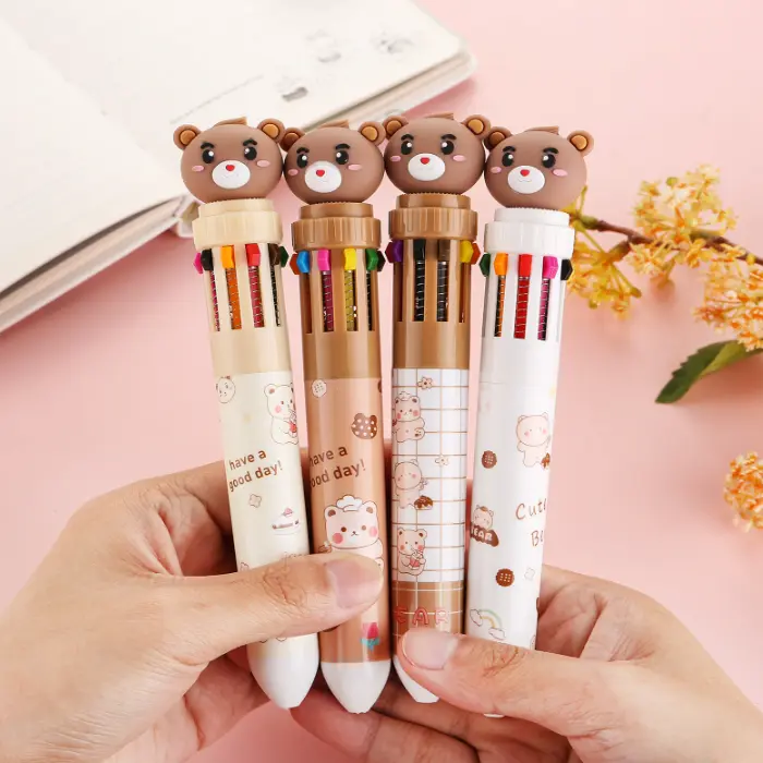 BISA COD S6271 Pulpen Karakter Beruang Lucu /  Bulpen Karakter Teddy Lucu 10 Warna Tinta Stationery Biru Hijau Hitam Merah Pena Pink Kuning Ungu Bolpoin 1