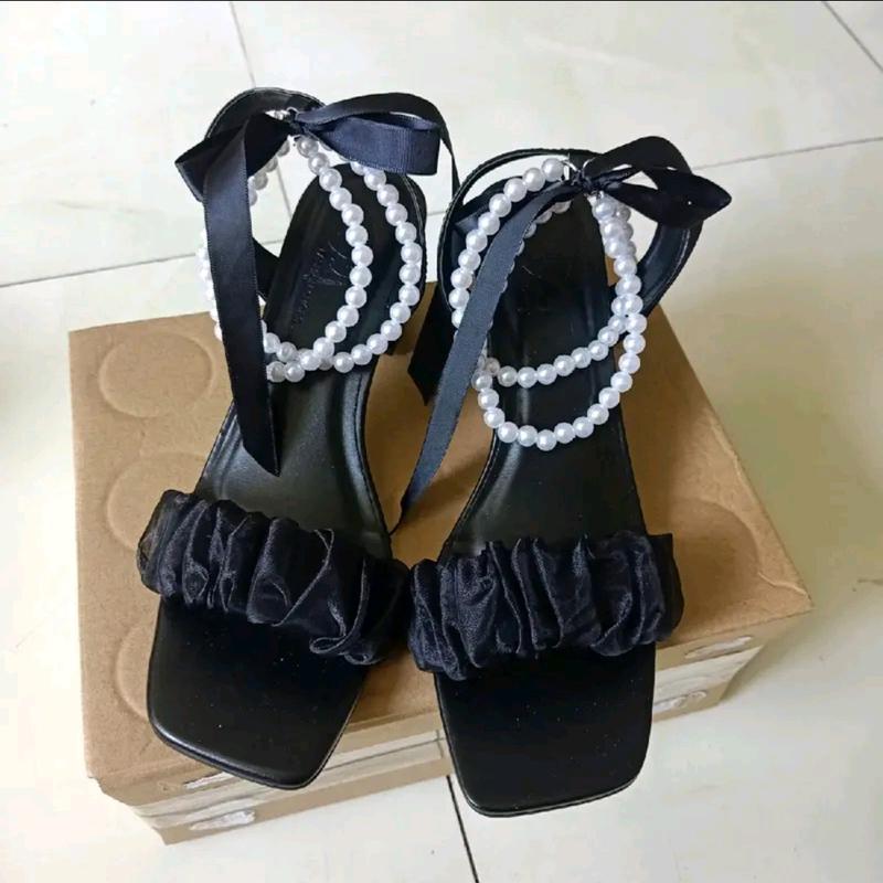 [ẢNH THẬT] Bigsize 35 - 45 Giày Cao Gót Nữ Giày Sandal Bảng Ren Nhún Dây Nơ Bánh Bèo