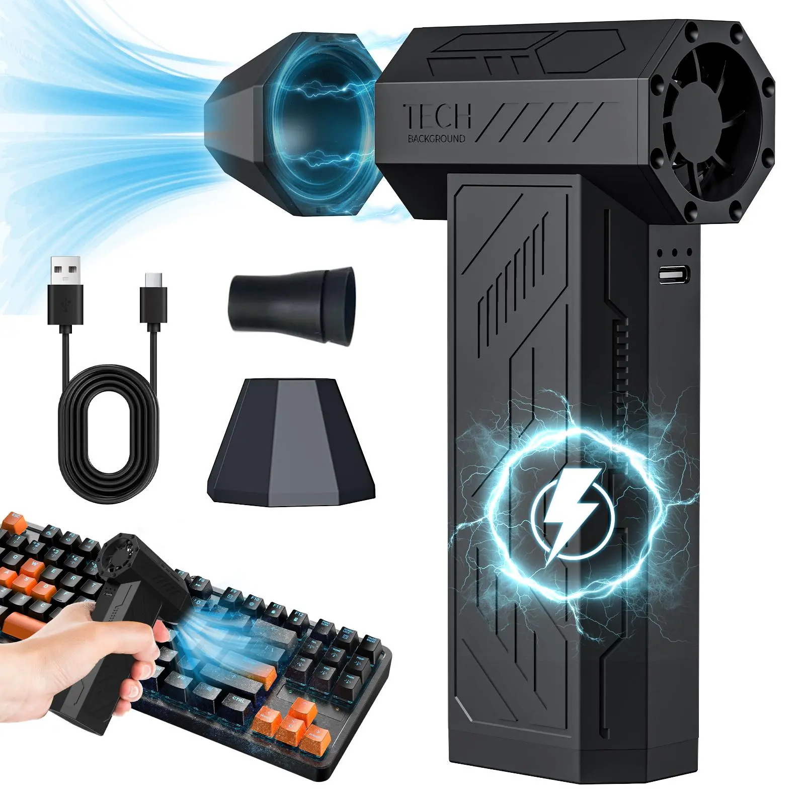 Portable Handheld Turbo Fan, USB Rechargeable 4-speed Speed Control Fan, Handheld Fan for Home, Car, Camping and Outdoor Use