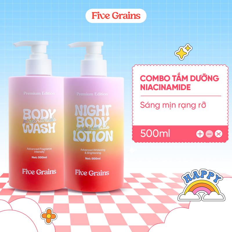 Combo giúp dưỡng trắng dưỡng ẩm da sữa tắm và sữa dưỡng thể Niacinamide, Alpha-Arbutin Five Grains 500ml Dưỡng Da Body