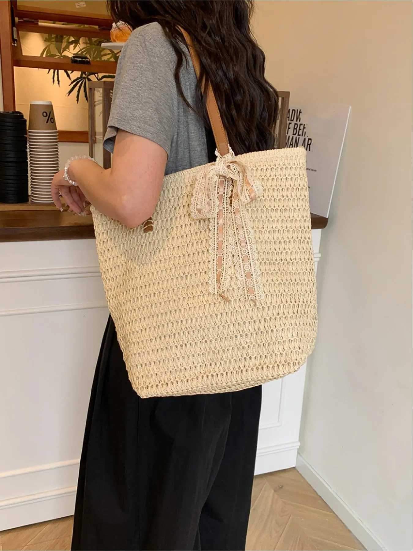 Women's Fashionable Straw Tote Bag, Large Capacity Shoulder Bag for Daily Used, Casual Trendy Versatile High-quality Daily Commuting Bag, Girl Fashionable Shopping Bag