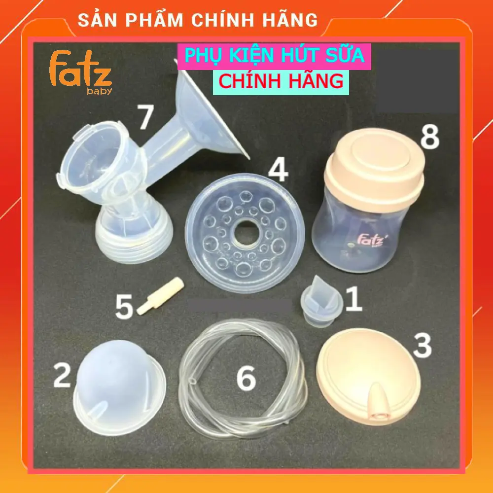 Bộ phụ kiện máy hút sữa FatzBaby Resonance / Sanity S6306 - Van xả/đệm massage/phễu cứng/nắp/ống hơi/đầu nối- Chính hãng