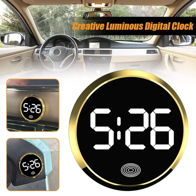 Đồng Hồ LED Điện Tử, Đồng Hồ Dạ Quang Ô Tô, Đồng Hồ Cảm Ứng Kỹ Thuật Số Tròn, Đồng Hồ Cảm Ứng Thông Dụng, Làm Bằng Hợp Kim, L5Z2 1