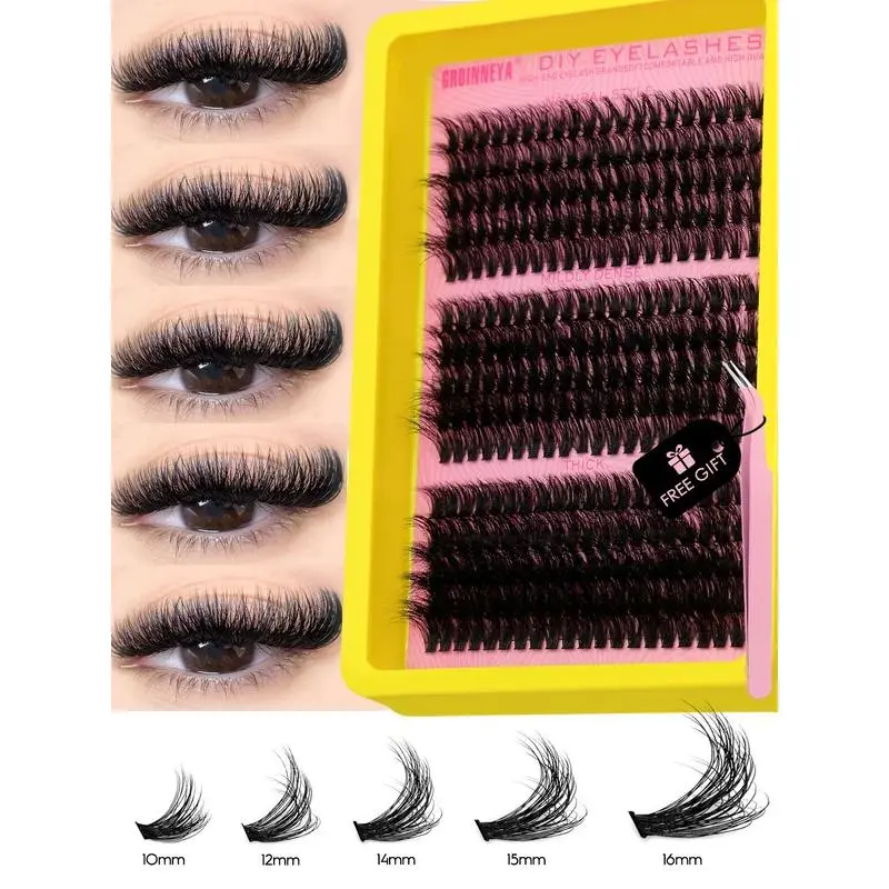 GROINNEYA Cluster Lashes Kit Fluffy Individual Lashes Volume Mixed Tray Faux Mink Lashes Eyelash Extension Makeup