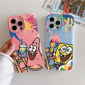 2 in 1 Case SpongeBob SquarePants yang suka mencoret-coret casing cocok untuk Kompatibel dengan iphone 16 Casing iPhone 11 12 13 14 15 untuk iPhone16 Pro Max 15 Pro Max 14 Pro Max 13 Pro untuk XSMAX X XS XR 7PLUS 8PLUS Kasing ponsel silikon yang lembut da