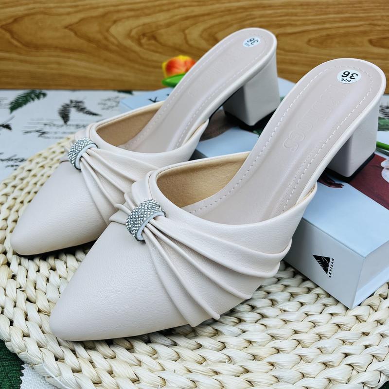 HN-14 Sục 5 phân Nơ Xếp Đính Xoàn Dép nữ êm chân chuẩn size siêu sang trẻ trung thời trang 4 mùa - Hạnh Nguyên Shoes DéP Jean GiàY sục  bb