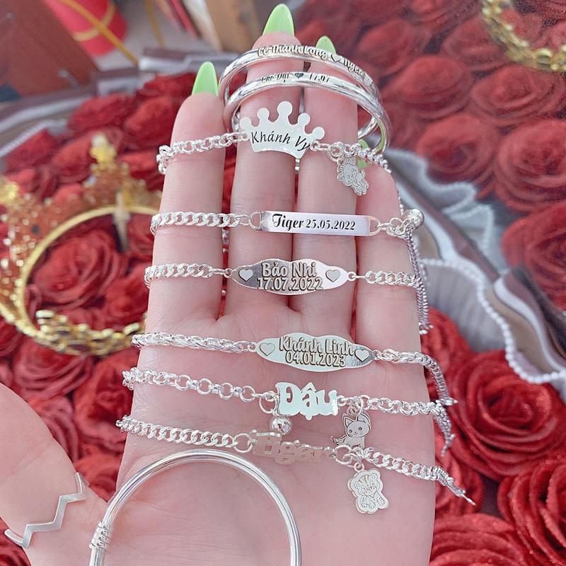 Lắc tay bạc ta khắc tên  theo yêu cầu  làm theo mẫu dành cho bé HHj Bạc Đẹp Hải Hạnh