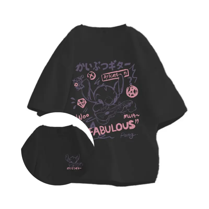 Kaos Wanita Oversize Stitch playing guitar Style baju atasan wanita terbaru | Kaos baju Wanita Cream | Cotton 1