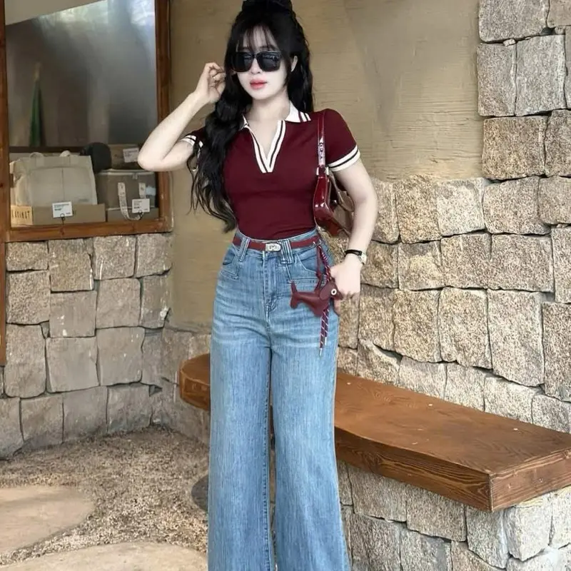 Áo thun cổ bẻ bo dệt viền sang chảnh free size