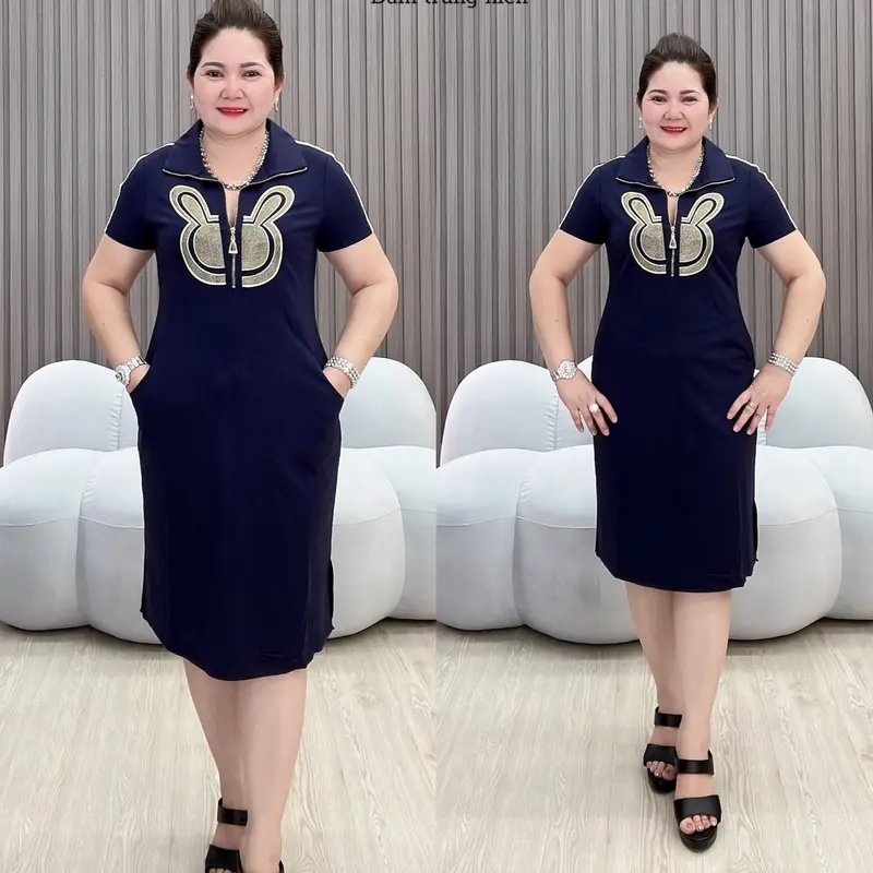 Đầm suôn trung niên quảng châu đơn giản thanh lịch Min Shop  Voi Dress Voan Sen- Nữ, Women Đỏ 0