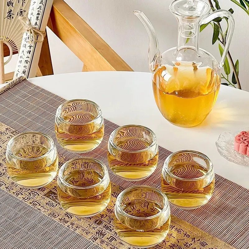 [Hàng dày L1] Bộ 6 ly trà lục thủy 80ml trong suốt chất liệu thủy tinh sang trọng làm ly trà, ly tửu, thuytinh dep, ly trà Tết 7