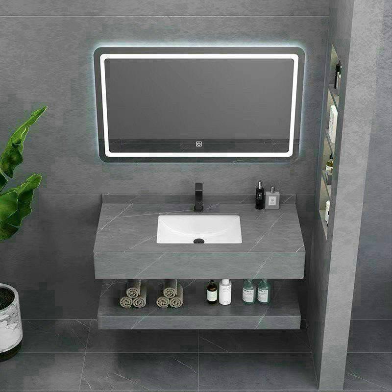 bộ lavabo bàn đá 2 tầng có kèm gương led , đá chống chày,KT DÀI 80CM RỘNG 50CM 2