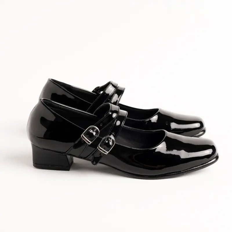 Mary Jane Shoes BIG SIZE 41-42-43-44-45 Sepatu Formal Paskibra Hak Tahu 3cm Tali Gesper2 Ukuran JUMBO BESAR Original EMRSH Heels Wanita sepatu pantofel hitam mengkilap tali sabuk 2