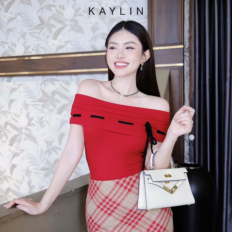 Áo Kiểu KAYLIN Trễ Vai Phối Dây Nơ Chất Vải Thun Gân Co Giãn Phong Cách Sang Trọng - N2309 Nữ Women Top