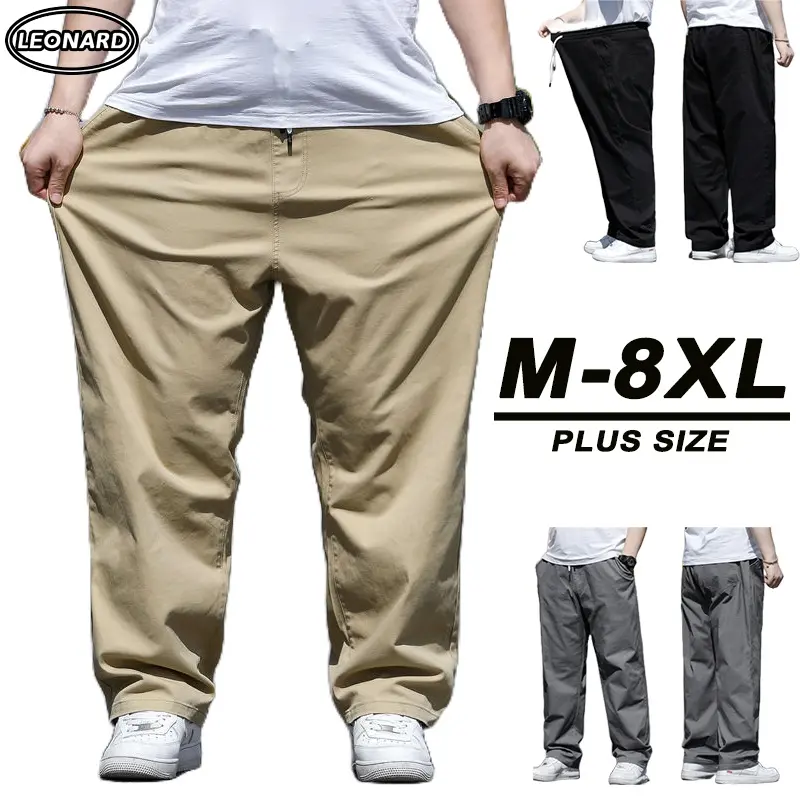 XXL-8XL Korean Basic Long Pants Men Plus Size Pants Casual Loose Straight Leg Pants