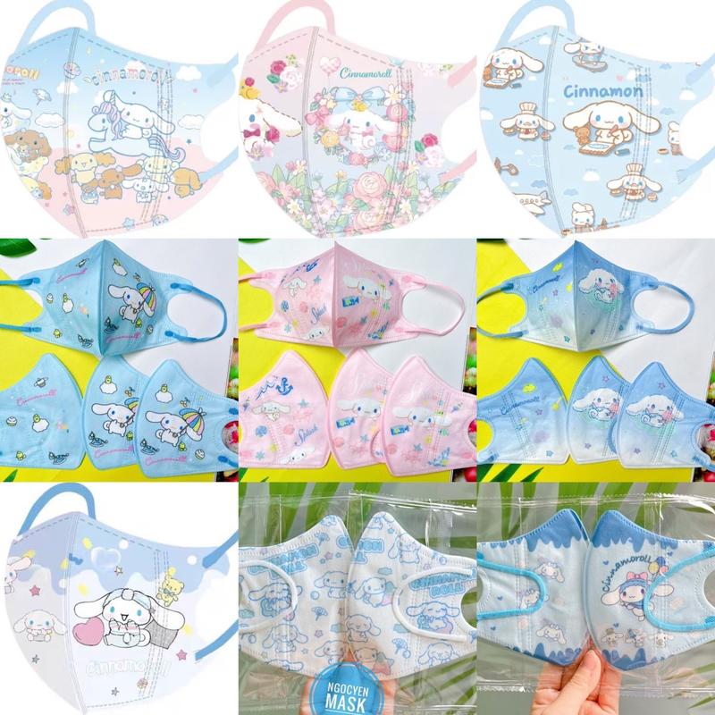 (Cinnamoroll) Size Bé 3-8 Tuổi 14-25kg (Túi 10/50 Cái) Khẩu Trang 3D In Hình Cinnamoroll Dễ Thương Cho Bé 3-8 Tuổi (14-25kg) Vải Lụa Mềm Mịn