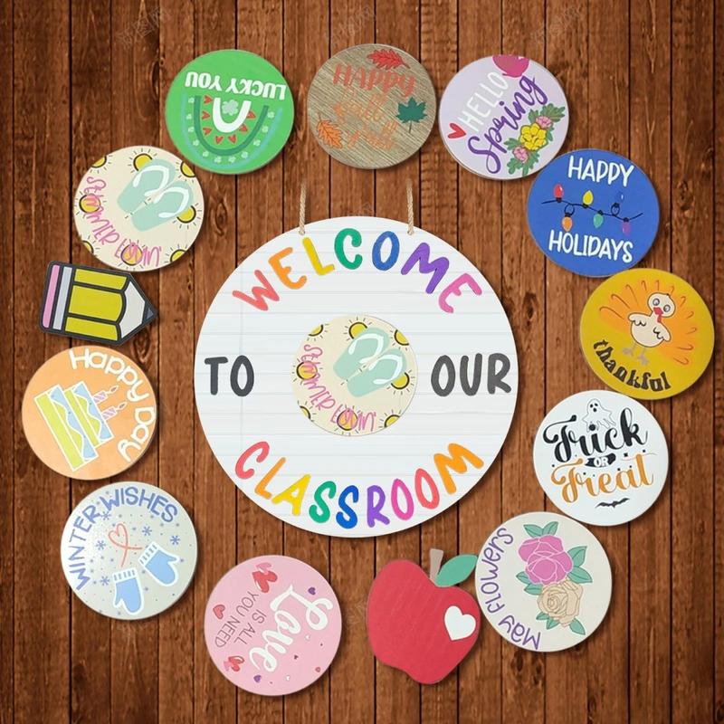 Back To School Decor Interchangeable Welcome To Our Classroom Sign Cartoon Wooden Welcome Door Signs Elegant Handmade Welcome To Our Home Sign Celebration 7