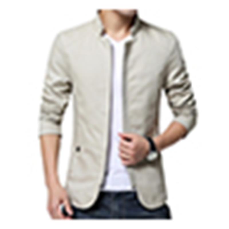Casual Men Autumn Solid Color Stand Collar Zipper Pockets Thin Slim Blazer Coat 6