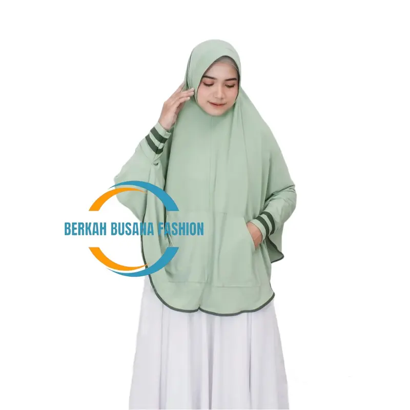 Jilbab Lengan Saku Hijab Tangan Panjang Kerudung Jumbo Syari Muslim Terbaru Cantik Instan Khimar 1