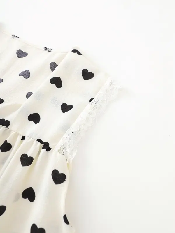 Plus Size Women's All Over Heart/Butterfly Print Lace Trim Square Neck Nightdress, Loose Casual Soft Comfortable Sleeveless Nightgown for Women, Women's Sleepwear for All Seasons 3