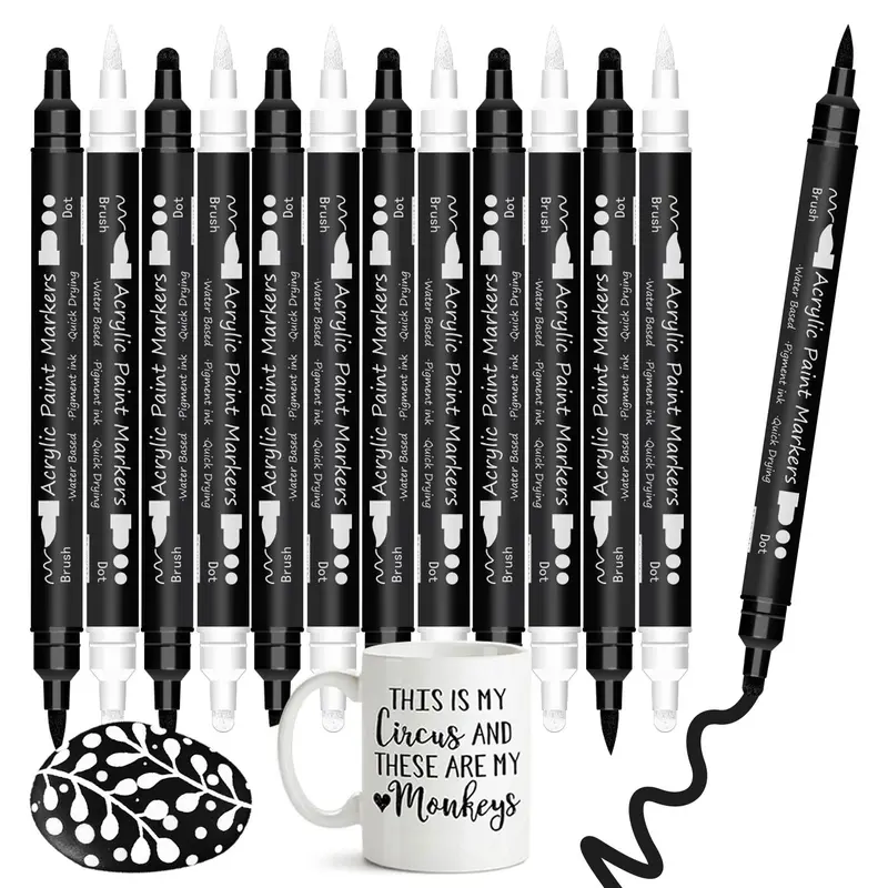 Acrylic Paint Marker Set, 12pcs/set Double-ended Acrylic Paint Marker Pen, Art Marker Pen for Rock Painting, Wood, Canvas, Plastic, Glass, Ceramic 4