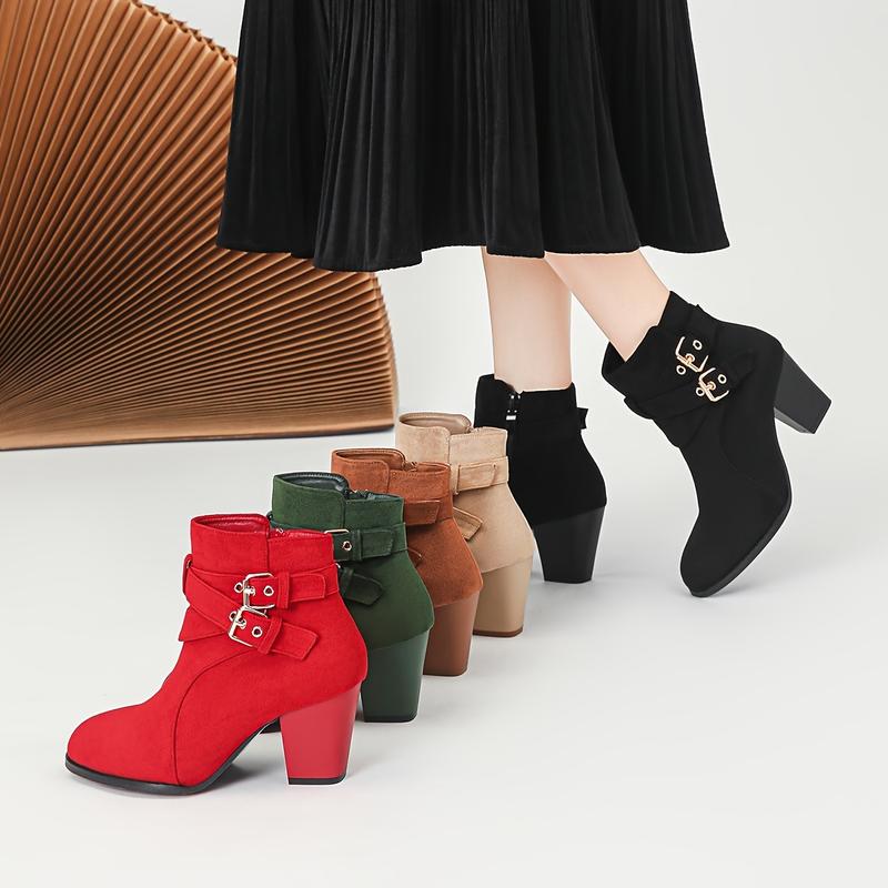 Women's Ankle Boots with Side Zipper and Straps Chunky Heel Comfortable Height-Increasing Lace-Up Short Boots 2