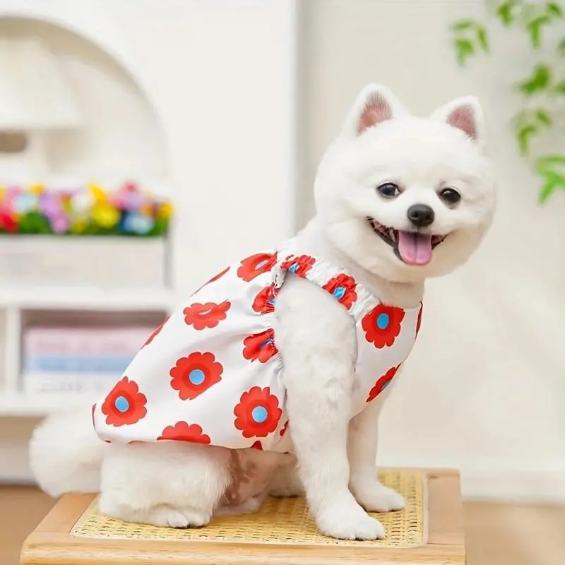 Floral Print Pet Dress, 1 Count Cute Pet Clothes for Small Medium Dogs & Cats, Fashionable Pet Clothing for Daily Wear 8