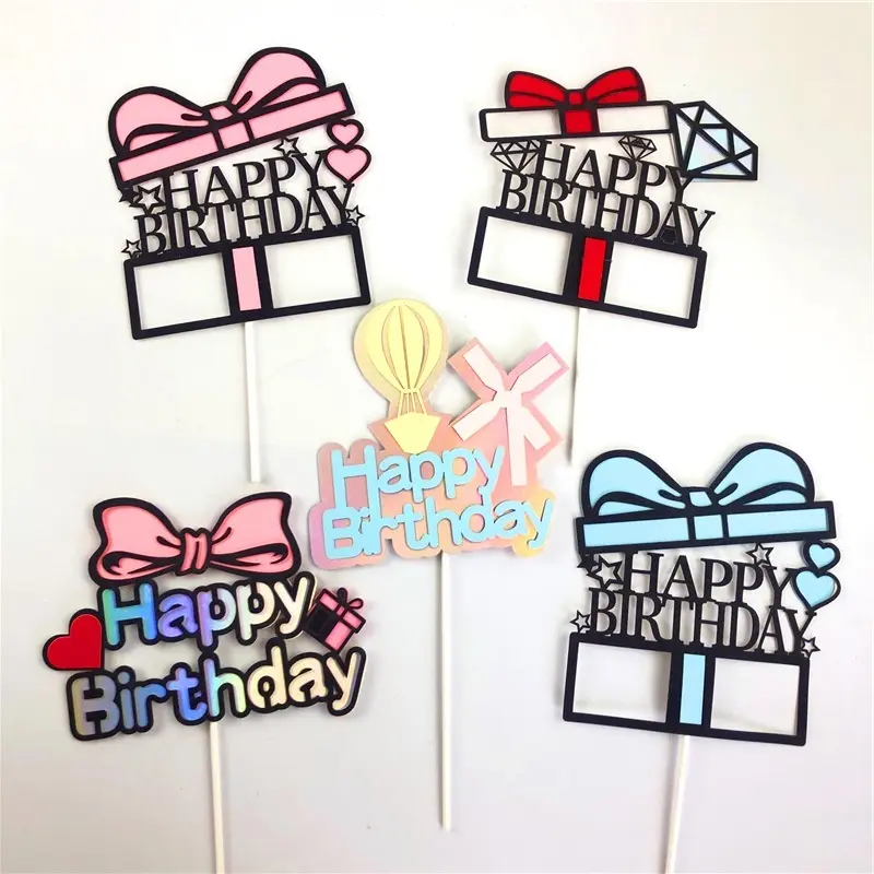 Gift Box Happy Birthday Cake Topper Heart Cupcake Toppers Birthday Party Cake Decorations