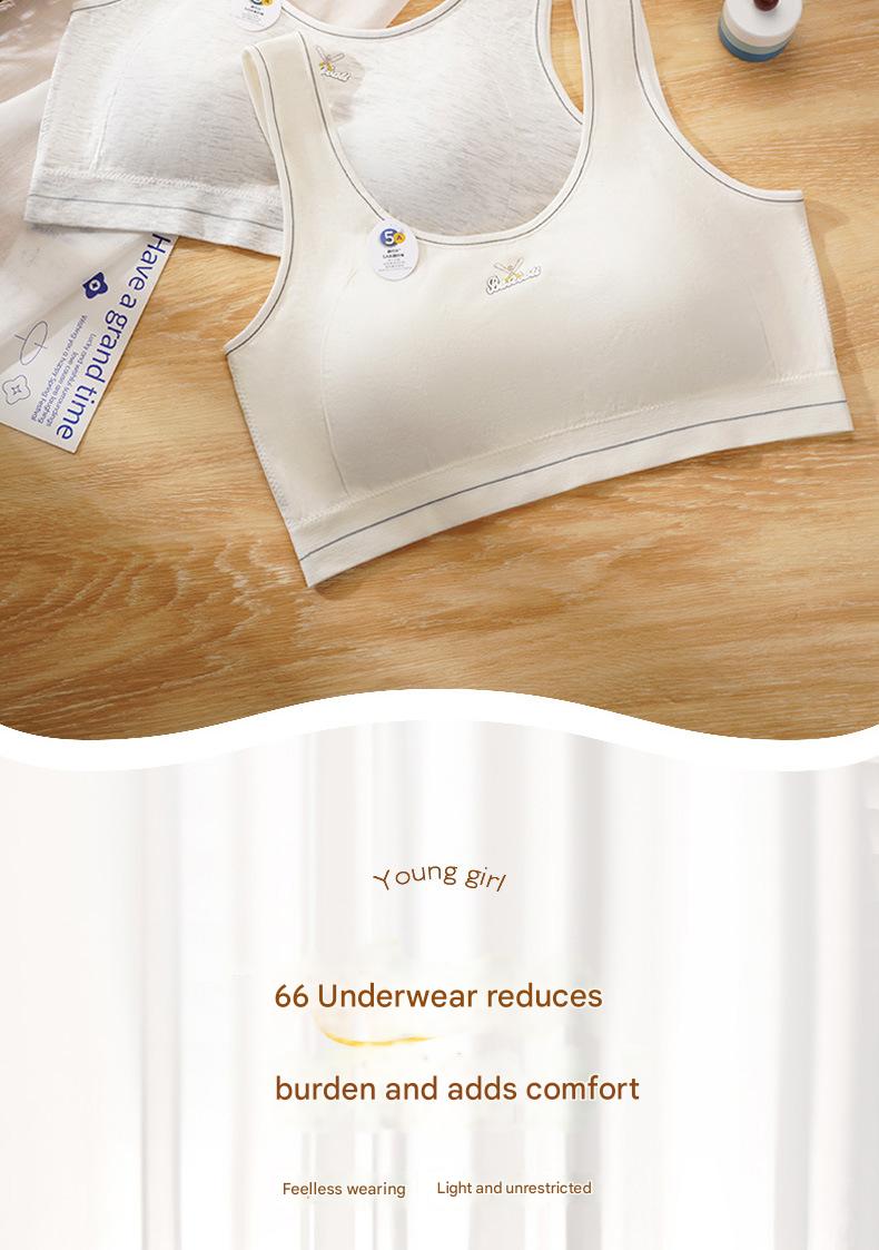 Product Introduction of Seamless broad-shouldered teenage girls undershirt developmental large plus fat comfortable soft anti-bump point without steel ring fixed cup underwear 11