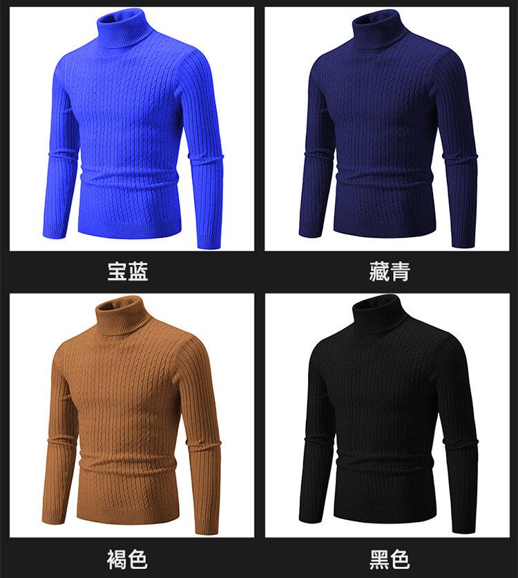 Product Introduction of Men's Turtleneck Sweater Casual Men's Knitted Sweater Warm Fitness Men Pullovers Tops Knitwear Menswear polo  shirts Collar Geometric 31