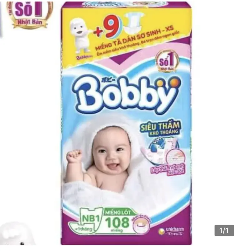 Miếng lót Bobby Newborn 1-108 miếng tặng 6 nb-s cho trẻ sơ sinh Bỉm 2