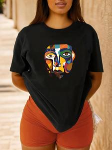 Women's Cartoon Figure Print Tee, Casual Crew Neck T-shirt for Daily Wear, Summer Fashion Essentials, Comfortable and Stylish Ladies Tops, Perfect for Vacation and Outdoor Activities