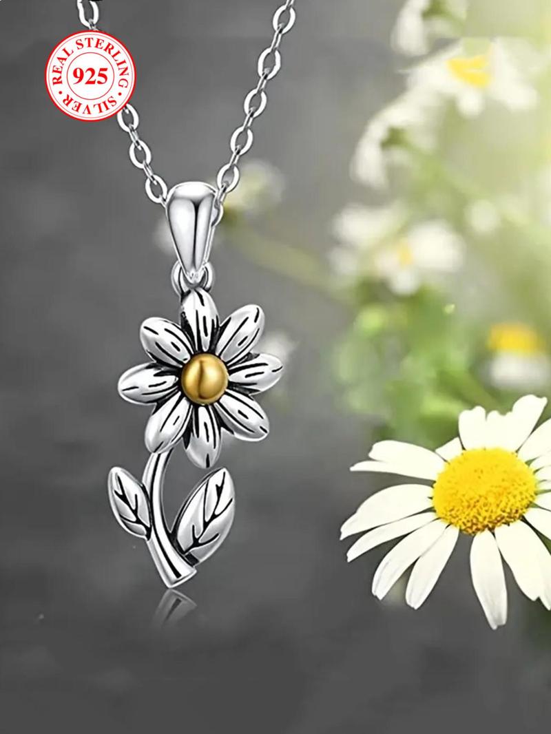 Product Introduction of 925 Sterling Silver Daisy Pendant Necklace, Fashion Jewelry for Party, Daily Clothing Decor, Trendy All-match & Exquisite Jewelry for Birthday Gift with Box 0