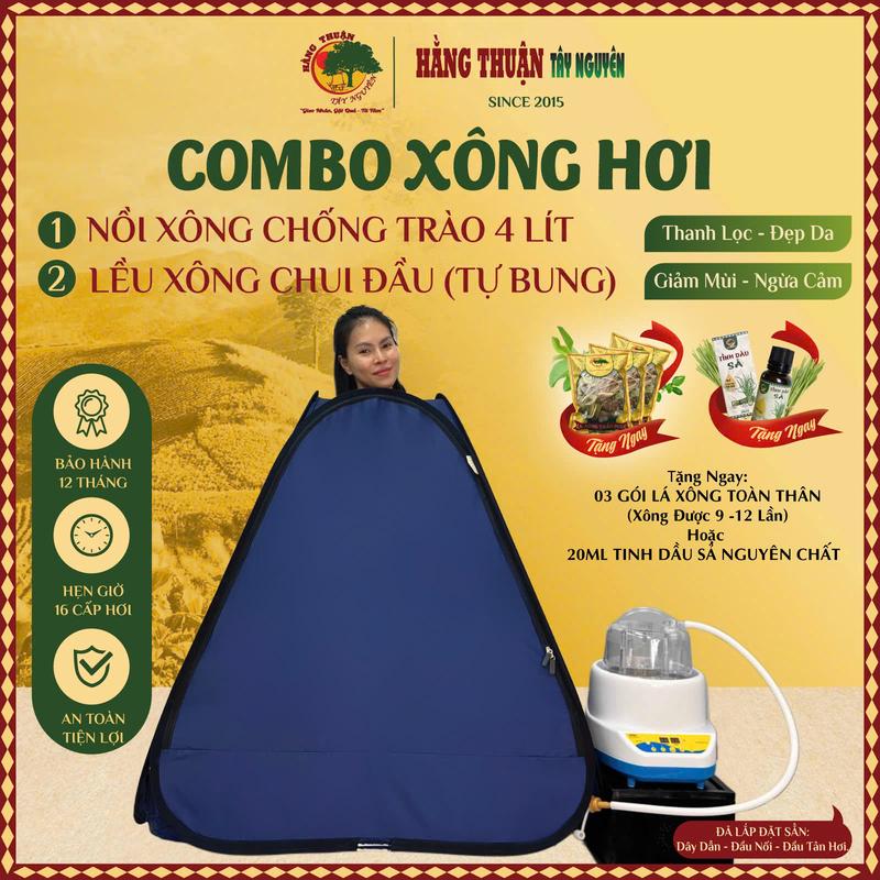Combo Nồi Lều Xông Hơi Chui Đầu 4 Lít [Tặng 3 gói lá xông hoặc 20ml tinh dầu sả] Phụ Kiện