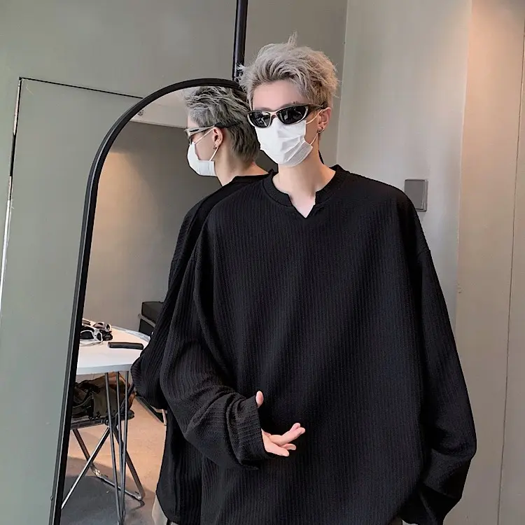 Áo len da cá tay phồng may cổ trụ chữ V form rộng unisex - Sweater dáng oversize bigsize kiểu basic đường phố hàn quốc đẹp 7