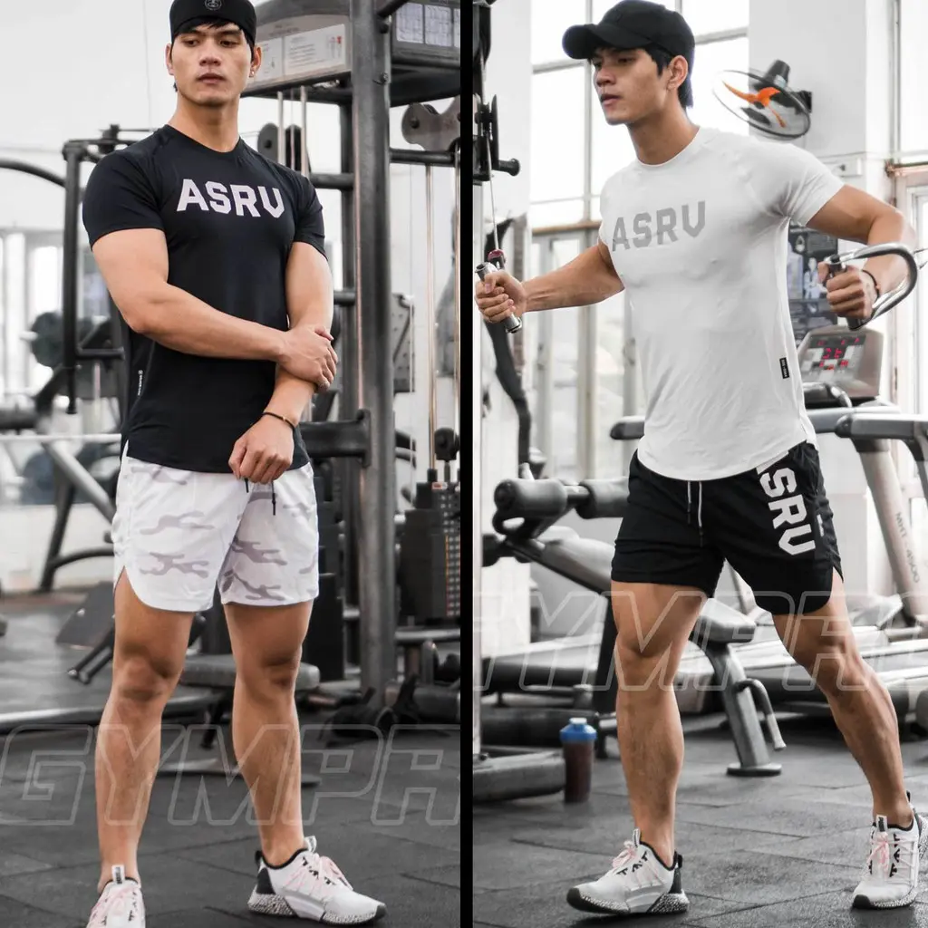 Bộ Đồ Tập Gym Nam ASRV Cộc Tay Thun Lạnh Co Giãn 4C Thấm Hút Mồ Hôi Sport Tập Thể Dục