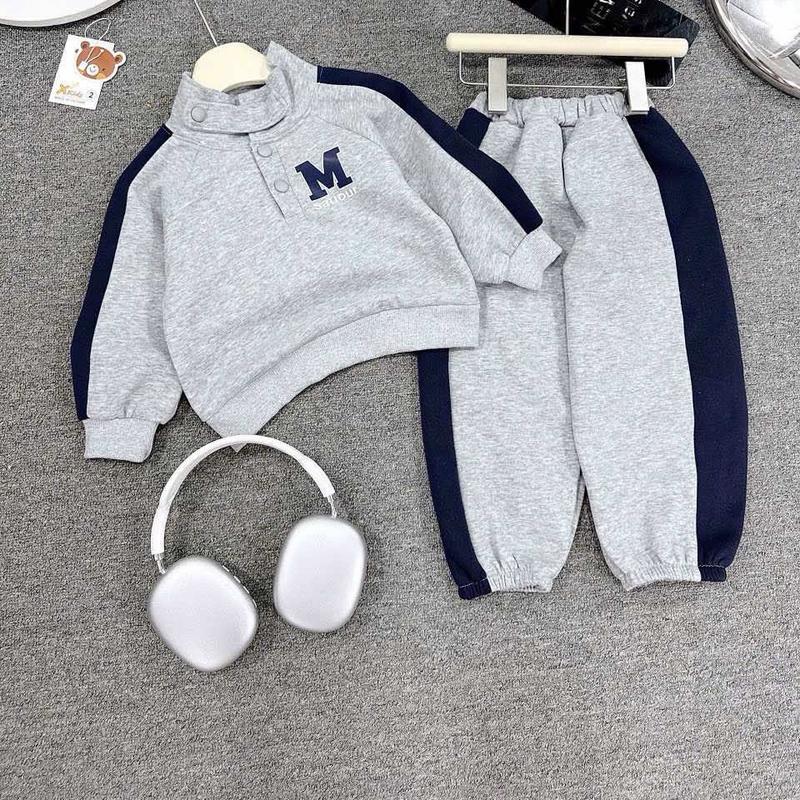 [GẠO.BABY] Set bộ nỉ chữ M ghi phối xanh than ăn chơi chất nỉ bông siêu ấm cho bé by GẠO BABY