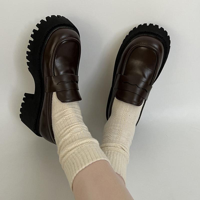 [Hàng Sẵn] [Ảnh Thật] Giày Lười Nâu Da Nữ Đế Dày Cao 7 Phân Kiểu Pháp Phong Cách Retro Mary Jane Mẫu Mới 2023 - CT30 Shoes già  y lolita