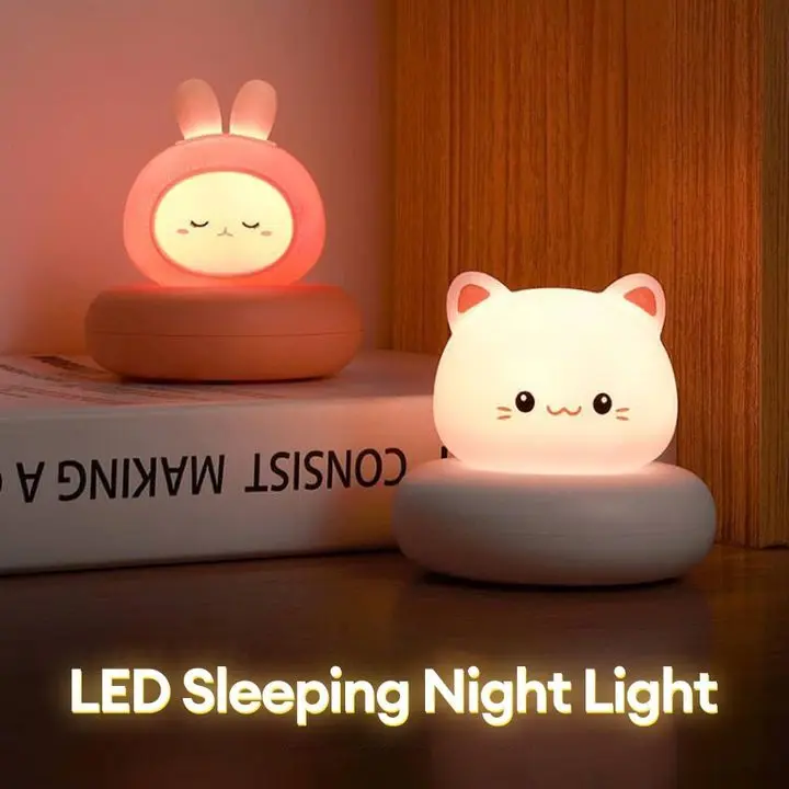 ไฟกลางคืน LED, สำหรับเด็กและทารก, ชาร์จด้วย USB, หรี่แสงได้, เซ็นเซอร์สัมผัส, โคมไฟการ์ตูน, สำหรับบ้านและห้องนอน, ของขวัญคริสต์มาส น้ำตาล