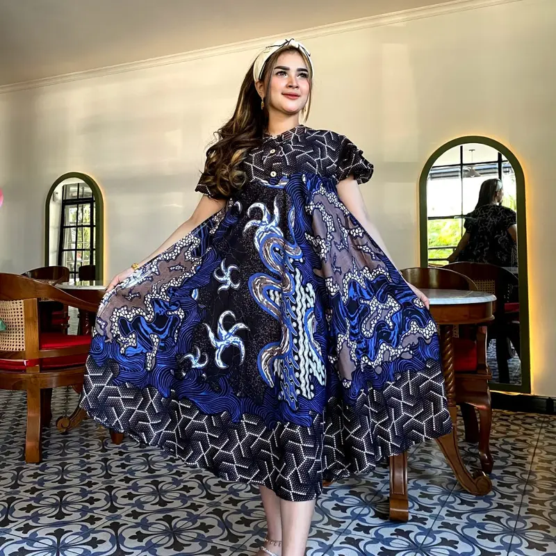 DASTER PAYUNG JUMBO MOTIF WAYANG TERBARU KANCING DEPAN Busui remaja Ibu Menyusui Bumil Lengan Hamil Rayon daster  bunga 6