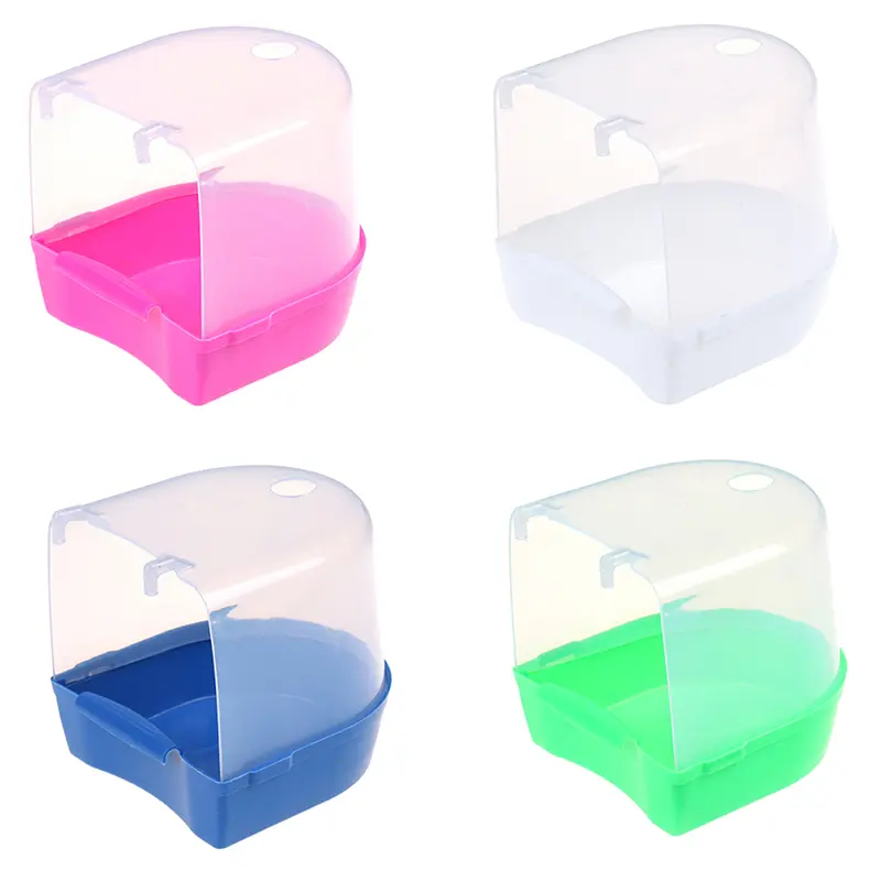 Plastic Bird Water Bath Box Bathtub Parrot For Parakeet Hanging Bowl