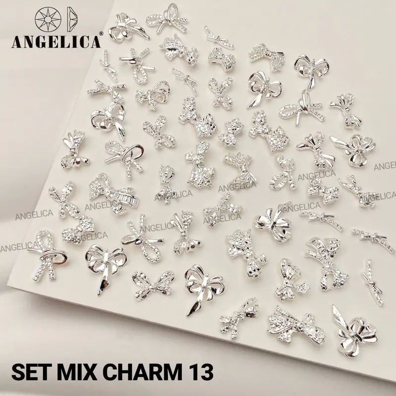 Sét 50 charm đá nail kim loại ánh vàng, ánh bạc trang trí móng làm nail Nữ Women 7