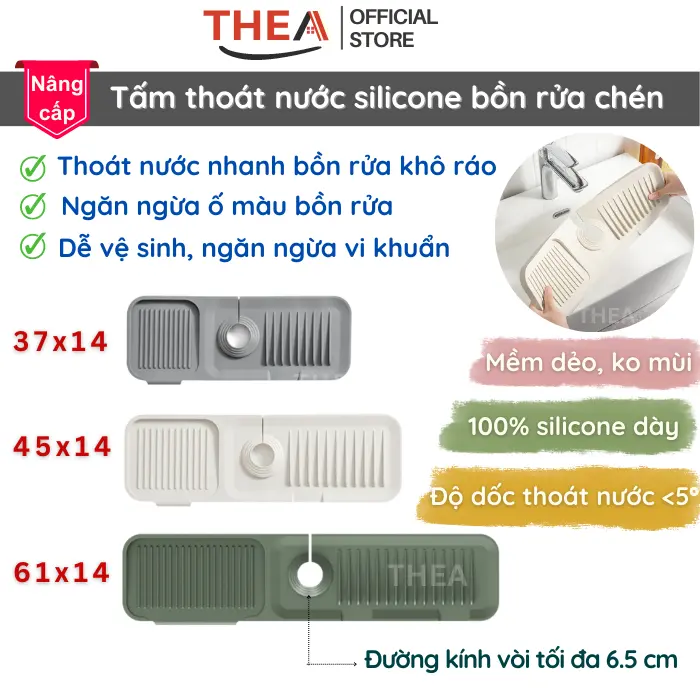 [Có sẵn hàng dài] Thảm lót silicone bồn rửa chén, tấm lót silicone gắn vòi nước bồn rửa chống thấm, chống ố  - THEA
