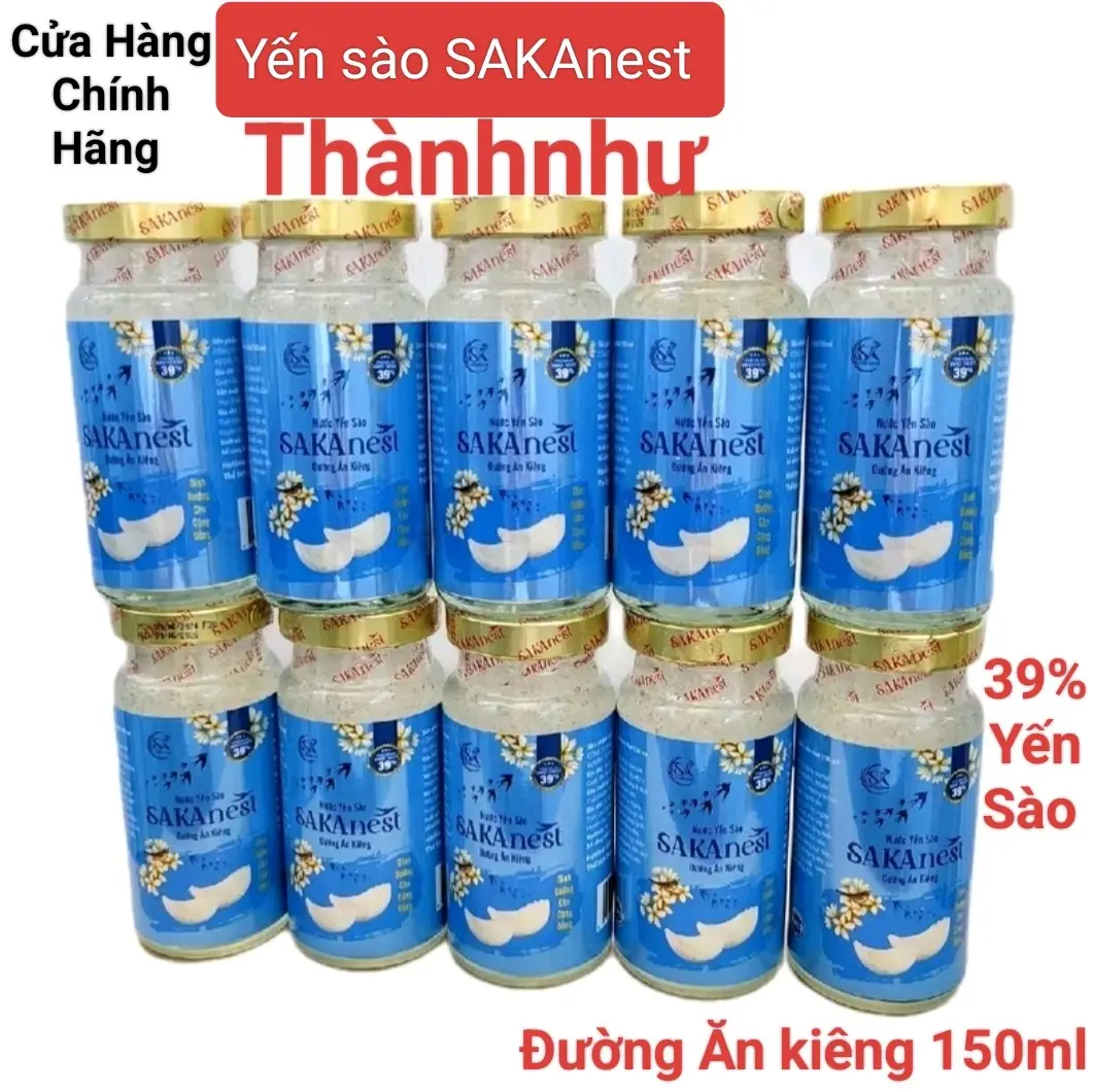 combo 10 lọ yến chưng dành cho người tiểu đường yến Đường Ăn kiêng sakanest 150ml - 39% yến tươi dành cho người lớn ( không hộp ) Ngọt