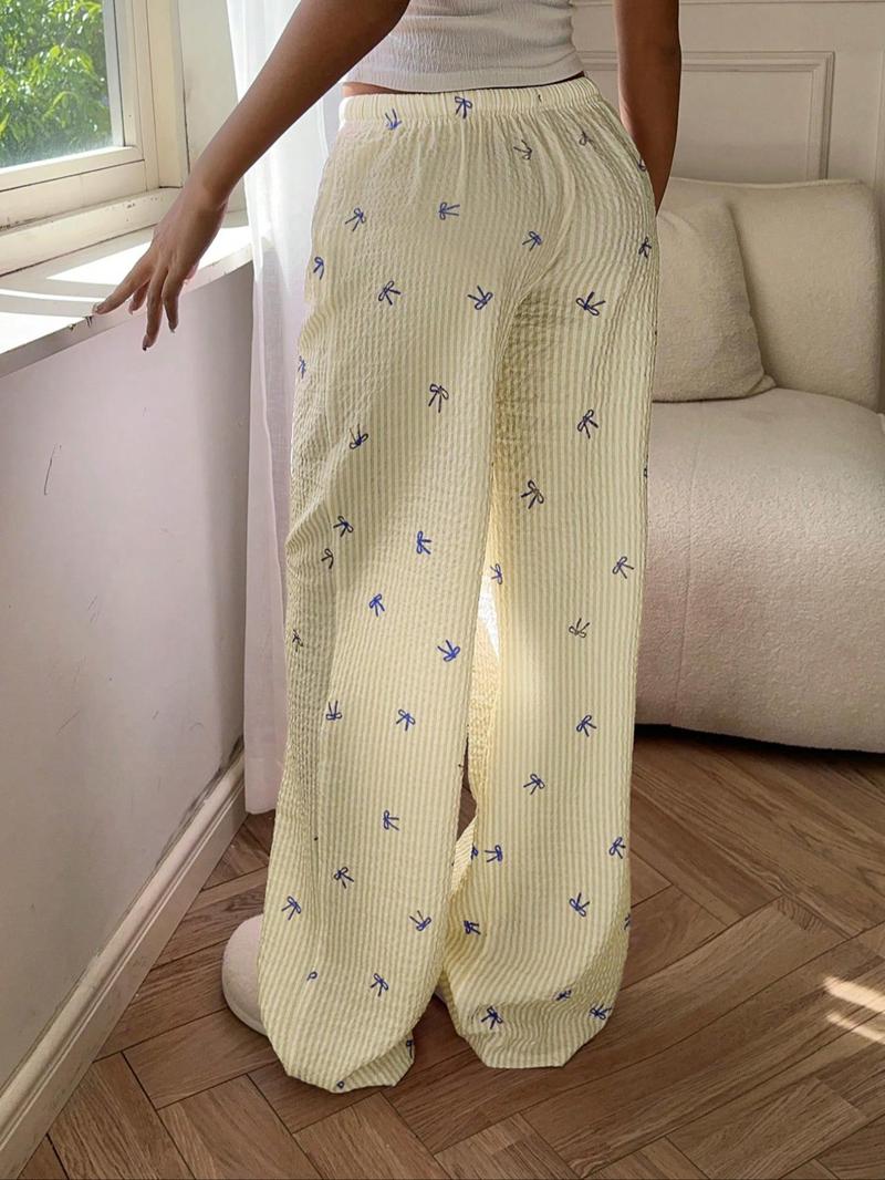 Product Introduction of Women's Striped Print Tie Waist Pants, Casual Comfy Trousers for Daily Wear, Ladies Bottoms for All Seasons, Pajamas 4
