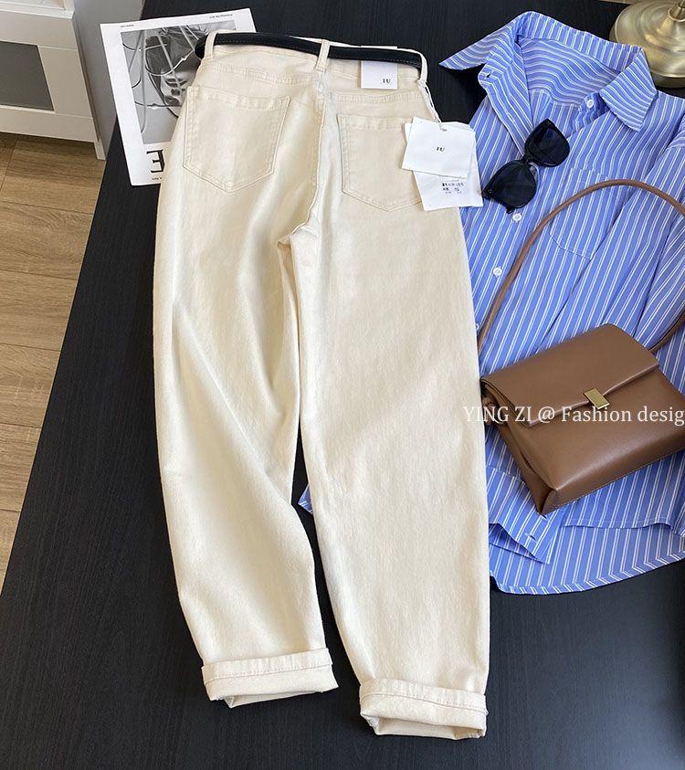 Product Introduction of Quần Jean Harem, Màu Trắng Kem, Dành Cho Nữ, Dáng Suông Rộng Vừa Vặn, Cạp Cao, Bó Sát, Màu Mơ, Phong Cách Daddy, Quần Ống Côn, Hàng Mới Về Mùa Thu 2024， Women， Pants 7
